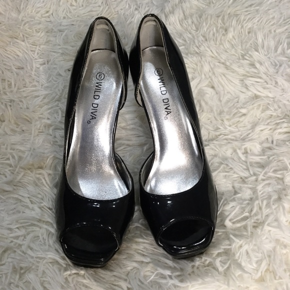 Wild Diva Black Open Toe Stiletto Heel Size 6 - Picture 3 of 13
